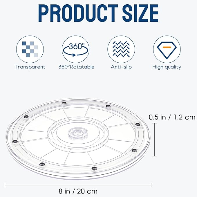 8 inch Lazy Susan Turntable, Acrylic Lazy Susan for Spice Racks, Plastic Revolving Lazy Susan for Table top Storage Makeup Pantry