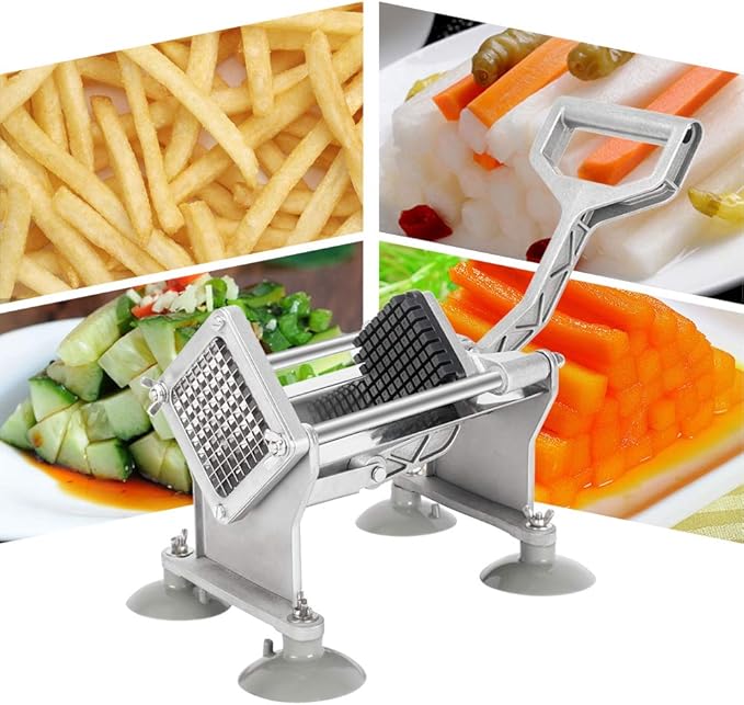 ROVSUN Commercial Vegetable Chopper French Fry Cutter Stainless Steel w/ 4 Sizes Blades, Fruit Potato Slicer, 1/2", 3/8", 1/4" & 8-Wedge Blades and Pusher Blocks for Restaurants, Home & Kitchen