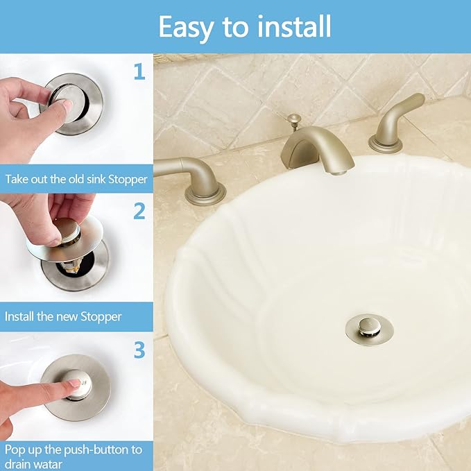 QYHNYJF Bathroom Sink Stoppers Brushed Nickel – Pop Up Drain Stopper & Strainer, 2-in-1 Universal Sink Stopper for 1.1" to 1.5" Bathroom Sink Drain Pipes, Brushed Nickel Finish