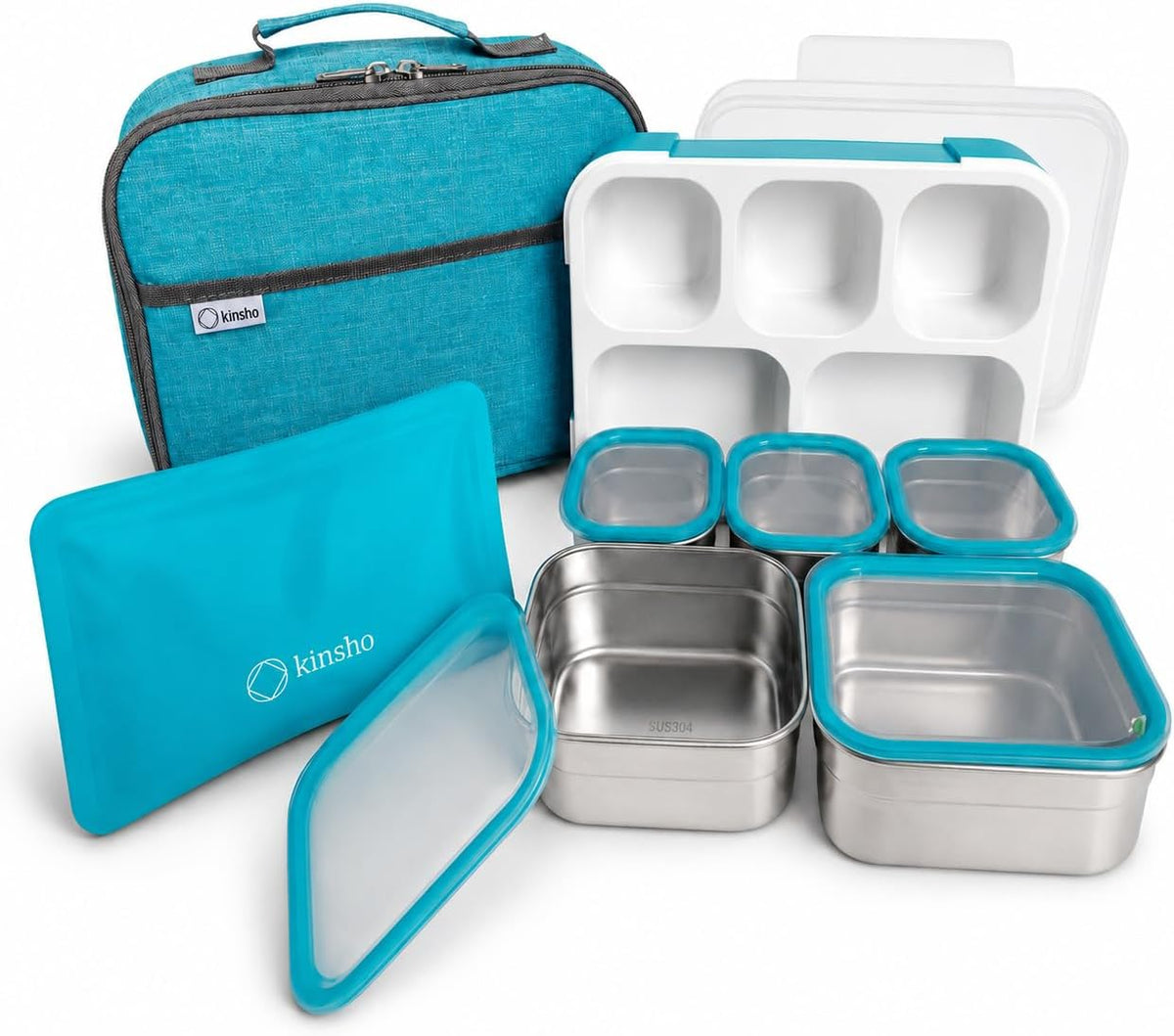 Stainless Steel Kids Bento Lunch Box with Insulated Bag & Ice Pack for Toddler Daycare, Kids or Adults, Leak Proof School Meal Container, Snack Food Containers, 5 Compartment Snackle-box 34 Oz Blue