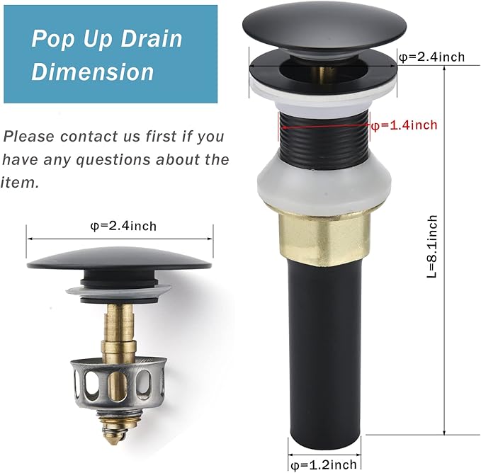 Rockgoya Bathroom Sink Drain,5 Pack Drain Stopper Bathroom Sink Without Overflow,Pop Up Drain Assembly with Detachable Strainer Basket,Built-in Anti-Clogging Strainer,Stainless Steel Mattle Black