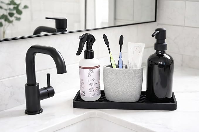 Silicone Kitchen Sink Organizer Tray, Sponge Holder and Countertop Protector | Bathroom and Kitchen Soap Dish and Dispenser Tray (White, 12"x4")