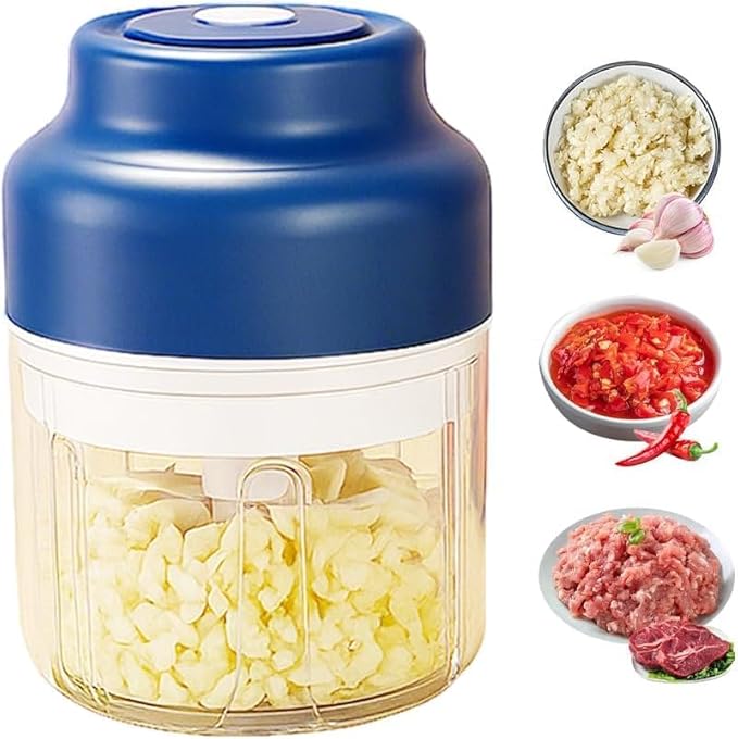 Electric Mini Garlic Chopper Set, 2026 New Small Garlic Chopper Mincer, USB Rechargeable, Wireless Veggie Grinder, Rapidly Garlic Minces Ginger Onion Chili Veggie (Blue, 320ml)