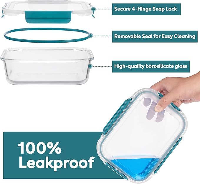 GENICOOK Glass Meal Prep Containers Set, 15 Pack Airtight Food Storage Containers with Locking Lids, Borosilicate Glass Lunch Containers BPA-Free for Healthy Eating, Microwave Oven Dishwasher Safe