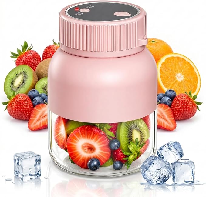 Portable Wireless Juicer Cup, 2026 Upgraded 28 Oz Electric Juicer Cup with 38-Blades, Dual Lid Compact Travel Drinking Cup, Rechargeable USB-C Personal Blender for Fruits & Vegetables (Pink)