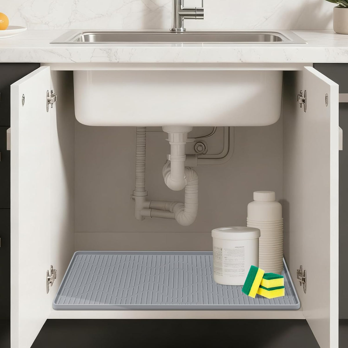 Under Sink Waterproof Mat 32" x 22", Silicone Sink Mat, Drak Gray