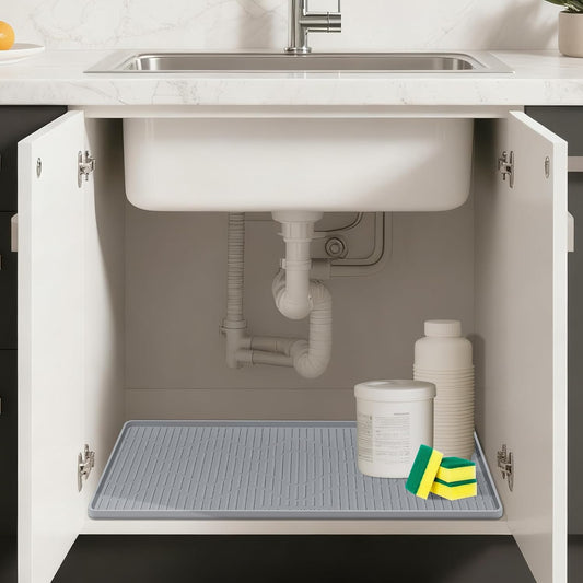 Under Sink Waterproof Mat 32" x 22", Silicone Sink Mat, Drak Gray