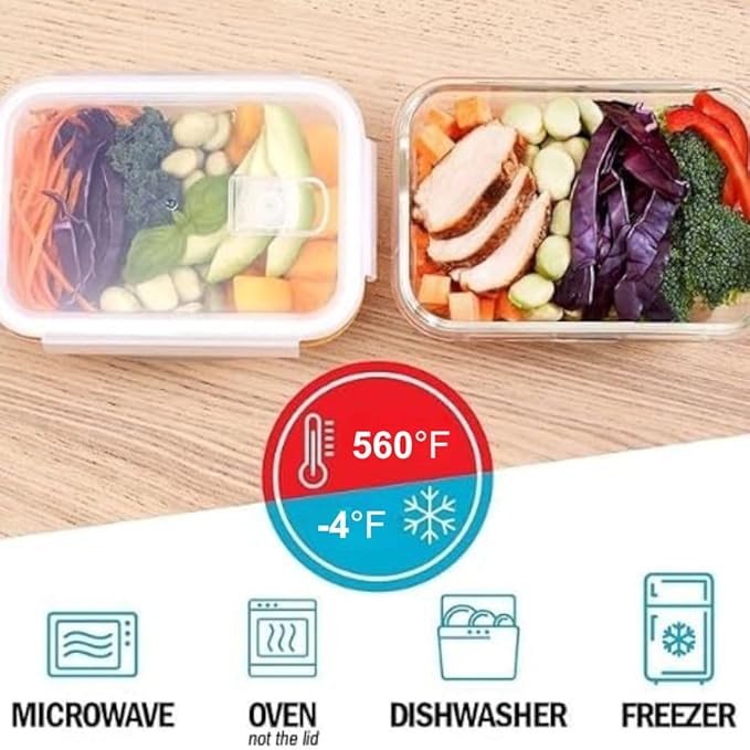 Igluu Meal Prep Glass Containers with Air Vent Lids (5 Pack+Extra Lid) – Airtight & BPA-Free – Oven, Microwave, Freezer and Dishwasher Safe – 28oz – Durable Borosilicate Glass