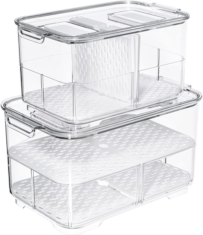 Vegetable Fruit Containers Fridge Food Storage Produce Saver Container Stackable Refrigerator Freezer Organizer Fresh Keeper Drawers Organizer set of 2