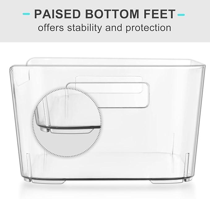 Heyuzb 8 Pack Plastic Organizer Bins and 20 Pcs Freezer Bags Multi-Use Pantry Organizers and Storage Clear Storage Bins for Organizing Kitchen, Fridge, Cabinet and Shelf