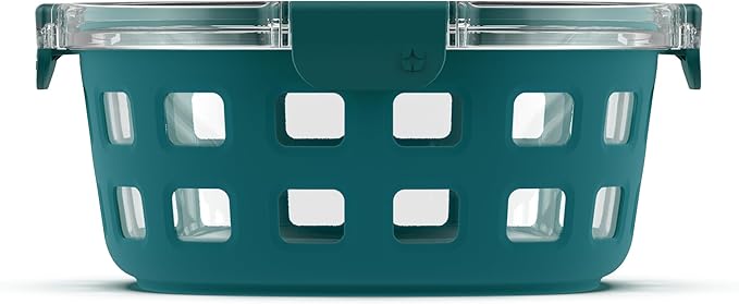 Ello Duraglass Meal Prep Container, 7 cup- Glass Food Storage Container with Silicone Sleeve and Airtight BPA-Free Plastic Lid, Dishwasher, Microwave, and Freezer Safe, Watercress