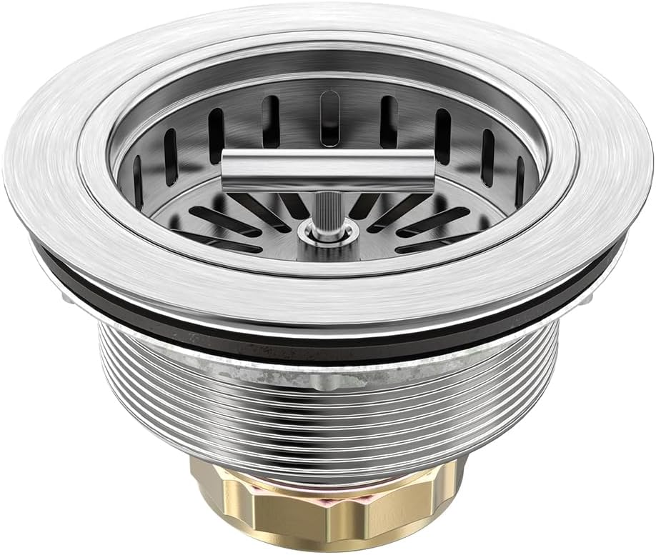 Kitchen Sink Drain Sink Strainer 3-1/2 Inch Drain Assembly Kit Replacement for Universal 3.5 Inch Kitchen Sink, All Stainless Steel Body with Strainer Basket and Drain Stopper (9171，Stainless)