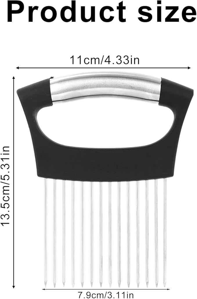 Extra Large Onion Slicing Holder, Stainless Steel Vegetable Onion Cutter Chopper Slicer Holder with 14 Long Needles Practical Kitchen Tool Assistant for Meat Lemon Tomato Avocado Potato