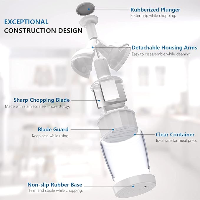 Pαmpered Chef Food Chopper, Vegetable Chopper, Onion Chopper, Garlic Chopper, Nuts Chopper - Hand Chopper For Vegetables Salads, Fruits, Nuts. Dishwasher-safe, White, Easy to Clean