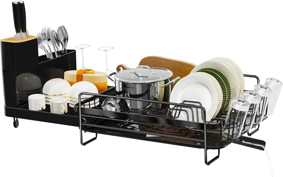 Extendable Dish Drying Rack, 20.5"-27.6" L x 12.6" W, Black