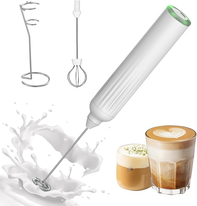 Mulli Rechargeable Milk Frother & Stand Set - 3-Speed Handheld Electric Frother Whisk for Coffee, Latte, Cappuccino, Matcha, Hot Chocolate & Frappe