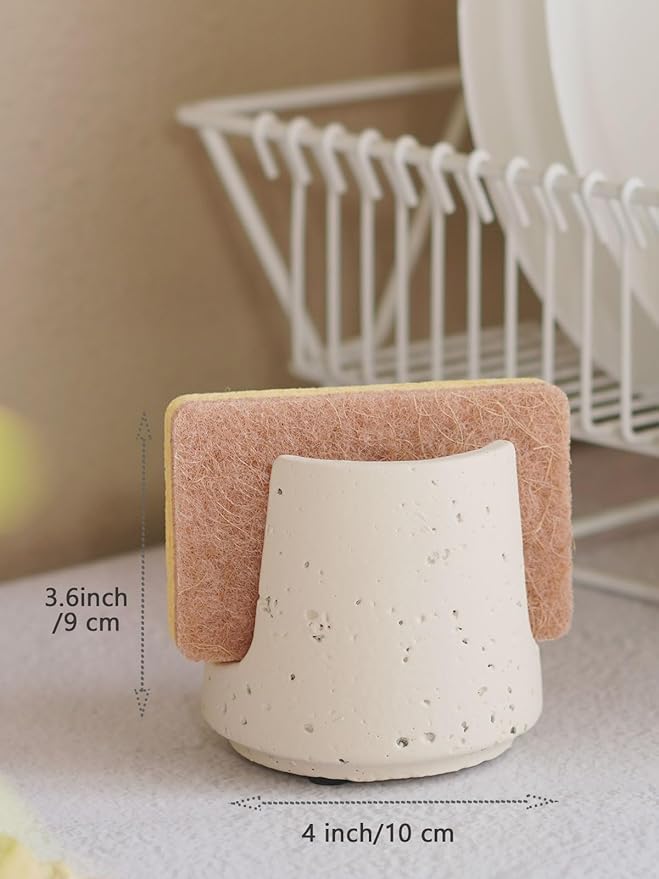 Concrete Sponge Holder for Kitchen Sink Counter,Kitchen Dish Rack,Sponge Caddy for Sink Countertop Organizer and Elegant Decor,Waterproof/Heavy (Light Beige)