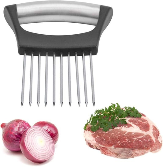 Stainless Steel Onion Holder, Fruits Veg Meat Tomato Cutter, Slicer Peeler Chopper with 10 Prongs Handy, Kitchen Gadgets Safety Cooking Tools
