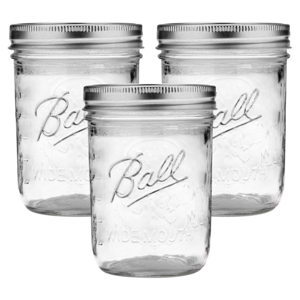Wide Mouth Glass Mason Jars with Lids and Bands, Used for Canning, Pickling, Juice, Jam, Jelly, Pint Size 16 Ounce (Pack of 3)