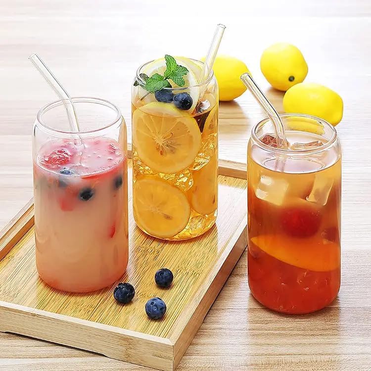 Sublimation Glass Blanks, Sublimation Clear Glass Tumbler 16OZ, Beer Can Glass, FrostedCups With Bamboo Lids And Straws 12Pack