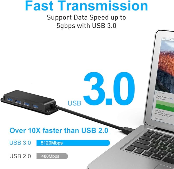 4-Port USB 3.0 Portable Desk Hub,Fixable USB Data Hub 3.0 with 3.3ft/100CM Cable for MacBook, Mac Pro/Mini, iMac, XPS, Surface Pro, Notebook PC, USB Flash Drives, Mobile HDD,Computer and More