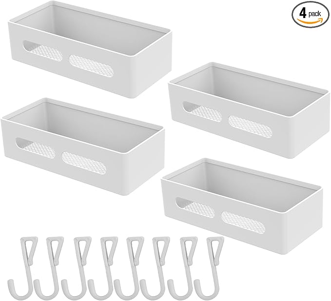 Magnetic Spice Storage Refrigerator Rack Seasoning Organizer Wall-Mounted Shelf with Hook for Kitchen Bathroom Organization (4, White)
