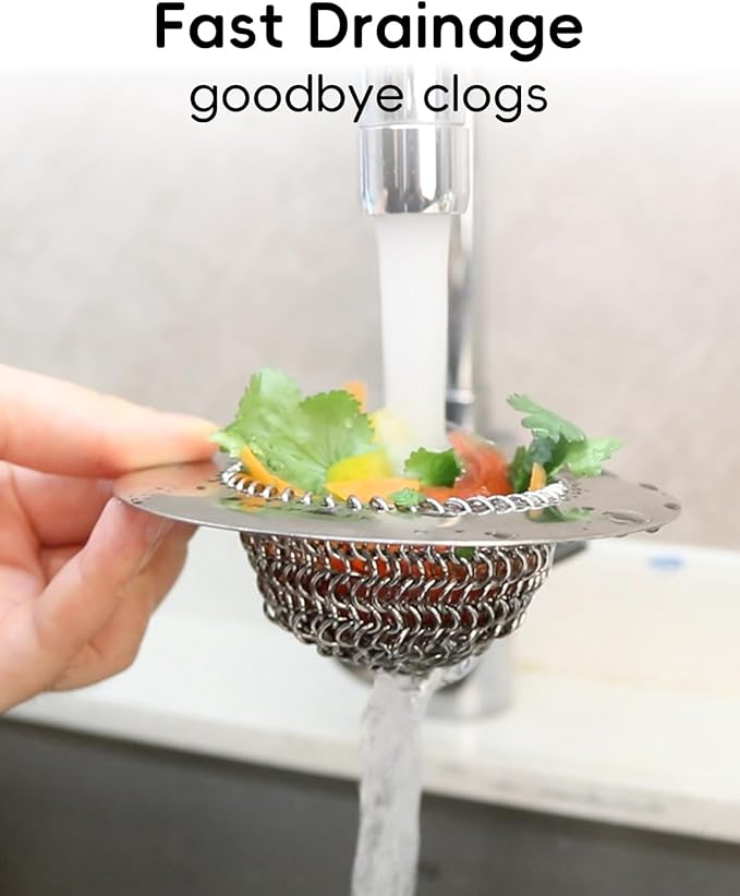 TRAPMATE 2 Pcs Kitchen Sink Drain Strainer, Stainless Steel Sink Strainer Basket with Easy Clean & Anti-Clog, Fits Garbage Disposal, Dishwasher Safe, Single & Double Bowl Sinks (Patented Product)