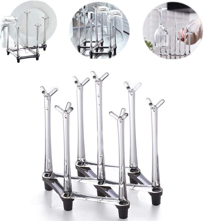 Marbrasse Retractable Cup Drying Rack, Drinking Glass and Sports Bottle Drainer Stand, Plastic Bag Dryer with Non-Slip Bottom for Kitchen Countertop, 2p