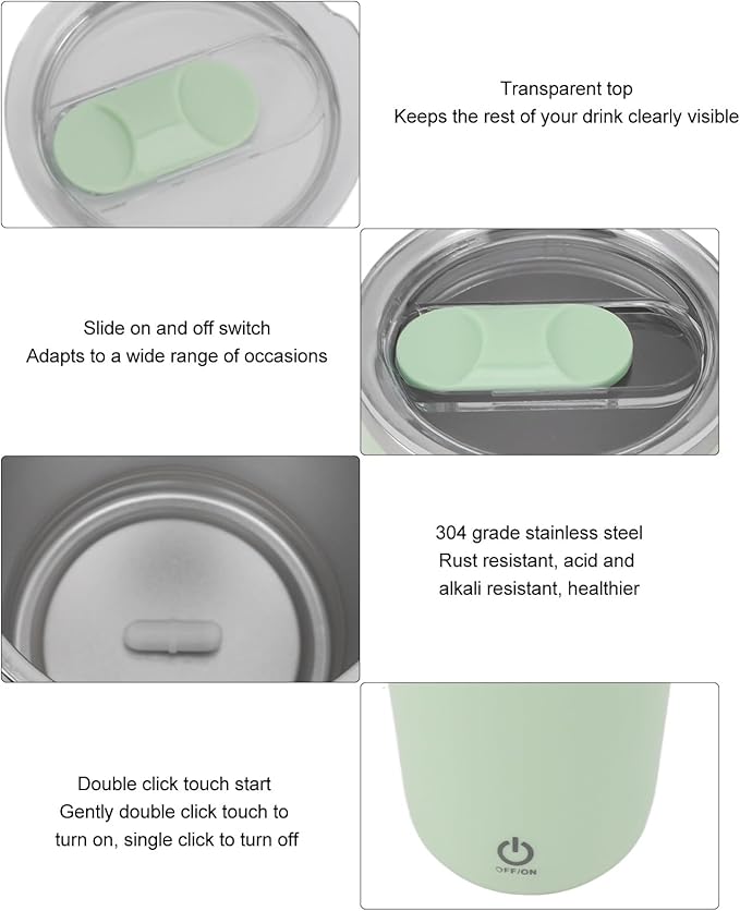 Shaker Bottle 11.8oz Electric Mixer Cup Stainless Steel Self Stirring Blender USB Rechargeable Coffee Mug for Sports, Workouts, Office(Green)