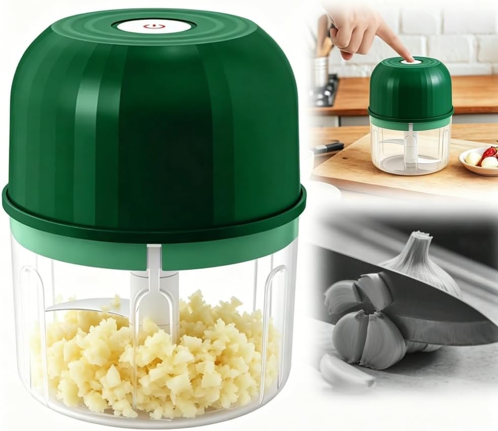 Electric Garlic Chopper Portable Mini Portable Veggie Chopper, Green