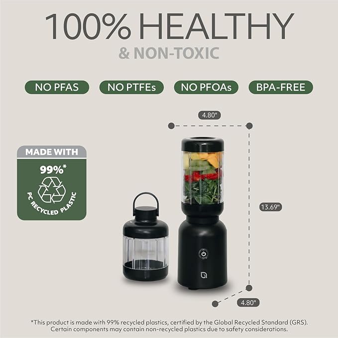 WILLOW Eco Series Warrior Blender, Compact Personal Blender for Smoothies, Shakes & Ice Crushing, One-Button-Operation Smoothie Maker, 600 Watt Base, Includes 30 OZ Cup + To-Go Cup with 2 Lids