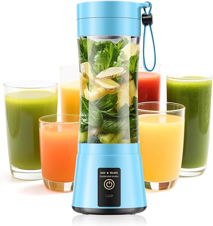 Portable Blender for Smoothies & Shakes - Cordless Personal Size Blender with 6 Blades, 380Ml Juice Cup, Lightweight & Rechargeable, Freshly Squeezed for Picnic/Sports/Office
