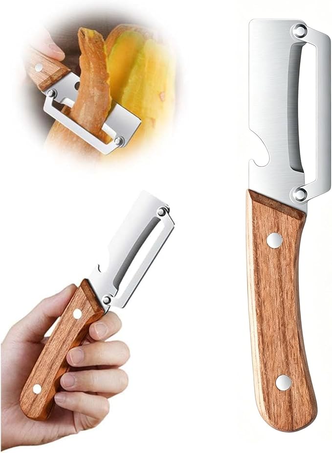 Multifunctional Vegetable Peeler, 2 in 1 Stainless Steel Peeler, Ultra-Sharp Stainless Steel Blade with Wooden Handle and Bottle Opener for Vegetables or Fruits, Kitchen Tool (Wooden)