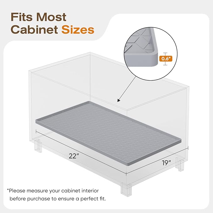 TRZZ Silicone Waterproof Under Sink Mat 22" x 19", Drip Tray and Cabinet Liner for Kitchen and Bathroom, Prevents Water Damage and Organizes Cabinets (Light Grey)