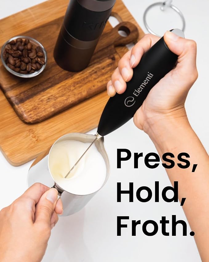 Elementi Frother Wand - Easy to Use Milk Frother Handheld Electric Stirrer for Powder Drinks, Durable & Powerful Protein Powder Mixer Wand, Coffee Stirrers Electric (White)