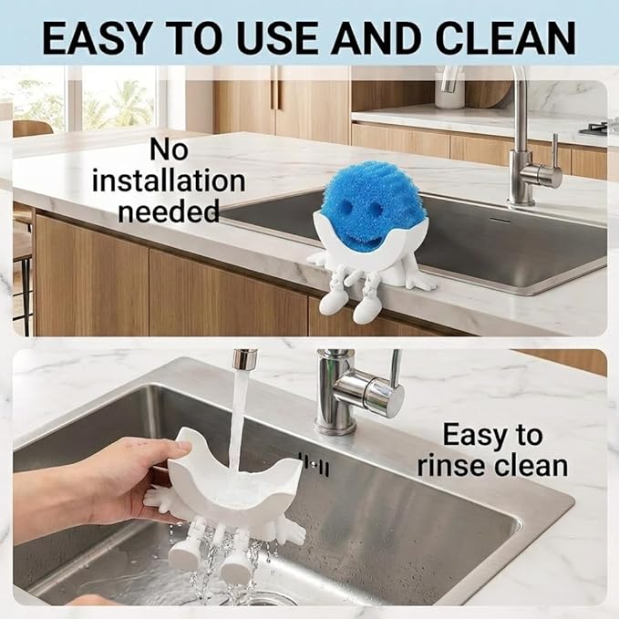 Creative Hanging Sponge Holder with Drainage/Traceless Glue, 3D Printing Countertop Funny Sponge Holders for Kitchen Sink, Keeps Your Sponge Dry & Smiling, for Scrub Daddy Holder (1, White)