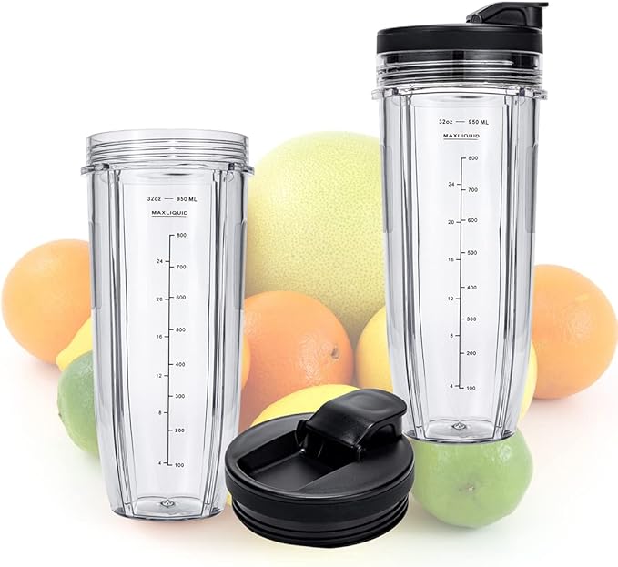 32OZ Replacement Cups Compatible with Ninja Nutri BN401, SS101, BN400, BN800, BN801, SS351, SS151 TWISTi DUO Blender, with Upgraded Sip and Seal Lids- Convenient to Drink Directly.(2 Pack)