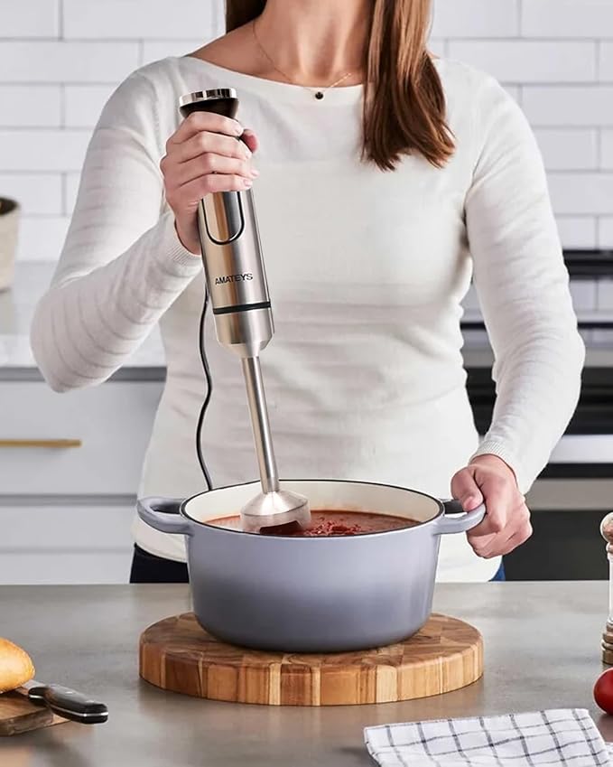 Amateys Immersion Blender Handheld,700W Hand Mixer Infinitely Variable Speeds,Multi-function Stainless Steel Stick Electric Kitchen Smoothie Blender with Detachable Whisk, Milk Frother,for Soup Puree
