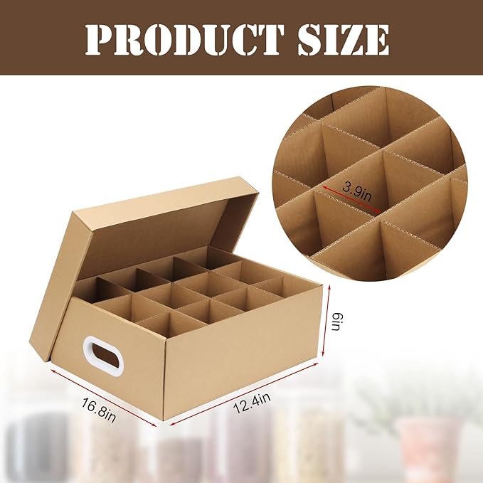 4 Pcs Cardboard Mason Jar Storage Box for 16 oz Regular or Wide Mouth Jars Canning Boxes with Handles and Dividers, 12 Cells Mason Jar Organizer Canning Jar Storage Boxes