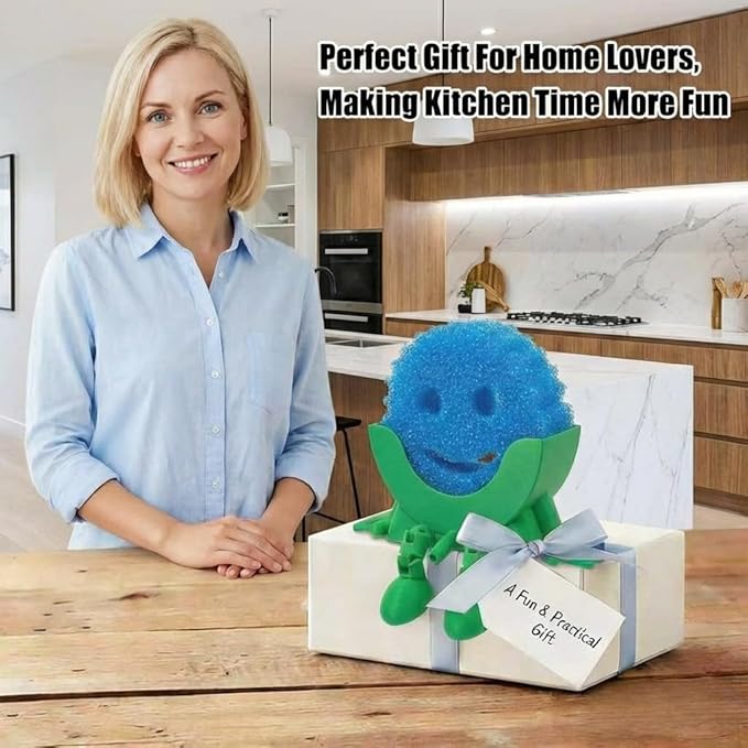 Creative Hanging Sponge Holder with Drainage/Traceless Glue, 3D Printing Countertop Funny Sponge Holders for Kitchen Sink, Keeps Your Sponge Dry & Smiling, for Scrub Daddy Holder (1, Green)