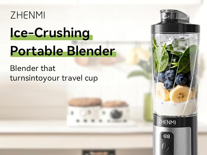 Portable Blender, 20OZ Personal Smoothie & Shake Blender, Leakproof Lid with Sip Spout, USB-C Rechargeable, Detachable & Easy-to-Clean, black