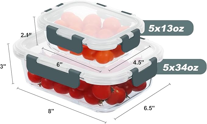 KOMUEE 10 Pack Glass Storage Containers 1 Compartment and 10 Pack Glass Meal Prep Container 2 Compartments