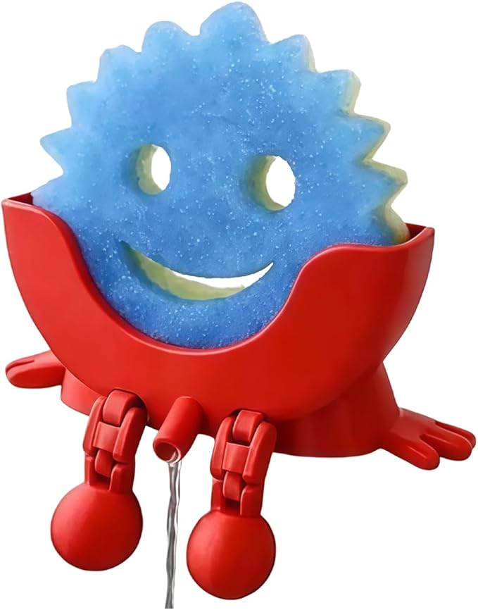 Cute Hanging Sponge Holder,Smiley Face Sponge Holder with Drainage Keeps Your Sponge Dry & Smiling,For Scrub Daddy Holder,Spac-Saving & Quick Drying Sponge Storage Organizer (red)