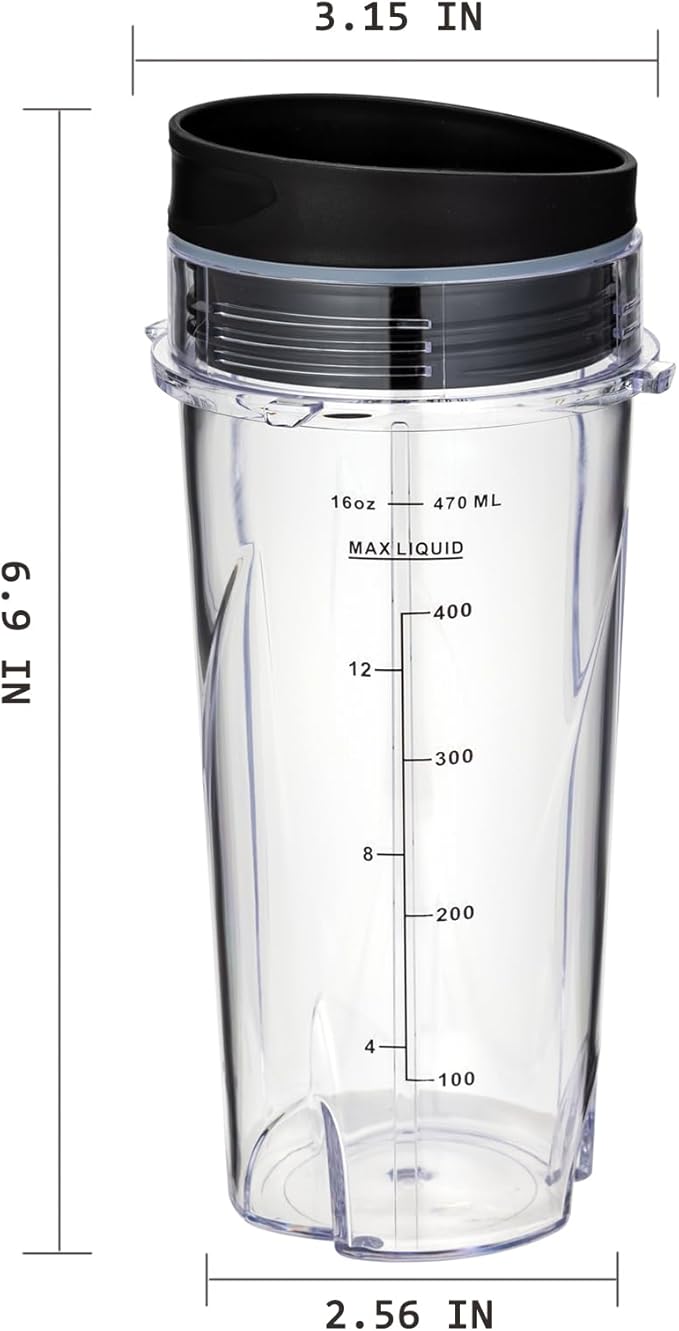 16oz QB3001SS QB3000SS BL660 BL770 BL780 BL830 Blender Cups for Ninja Replacement Fit Compact Personal Blender with Lids- 2 Pack.