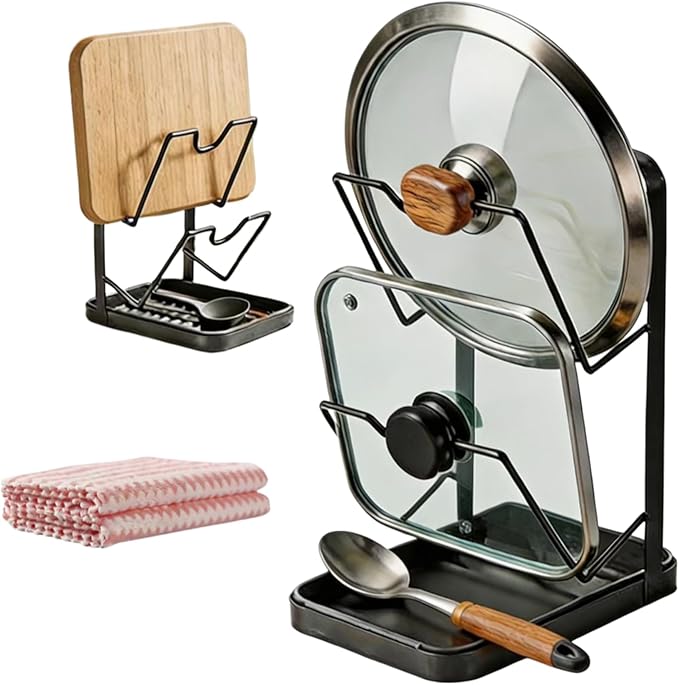 Pot Lid Holder and Rack Multi-functional Pot Lid Organizer， Convenient Cooking Designed for Pots with Lid Diameter 7.5 to 14 Inches， Keeps Countertops Clean and Accessible Cooking Tools