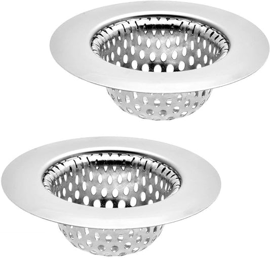 2 Pack - 2.75" Top / 1.5" Basket, Stainless Steel Slop, Utility, Kitchen and Bathroom Sink Strainer. 1/8" Holes