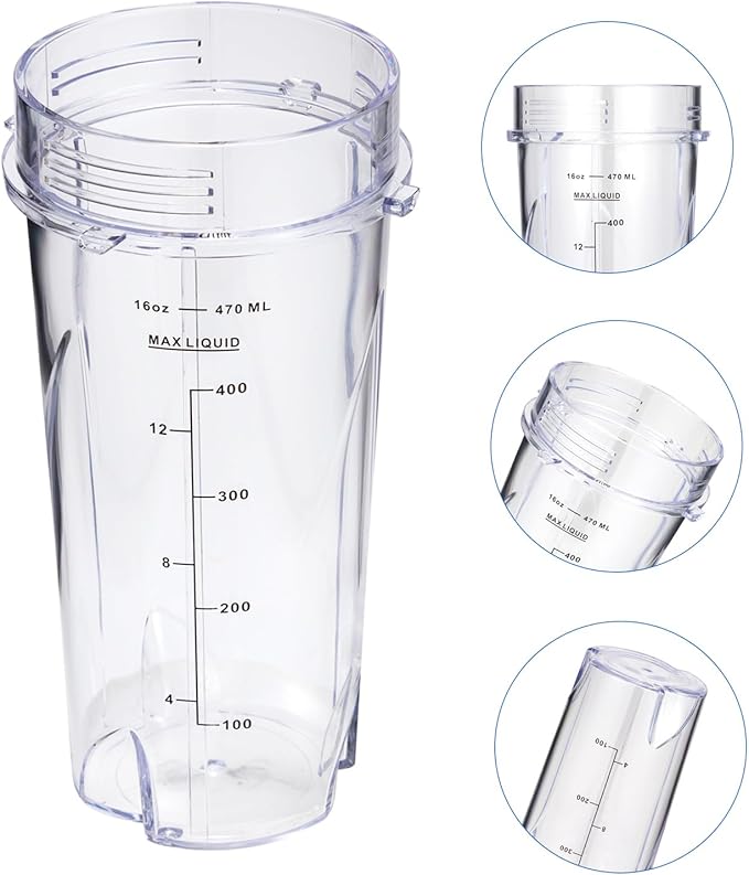 16oz QB3001SS QB3000SS BL660 BL770 BL780 BL830 Blender Cups for Ninja Replacement Fit Compact Personal Blender with Lids- 2 Pack.
