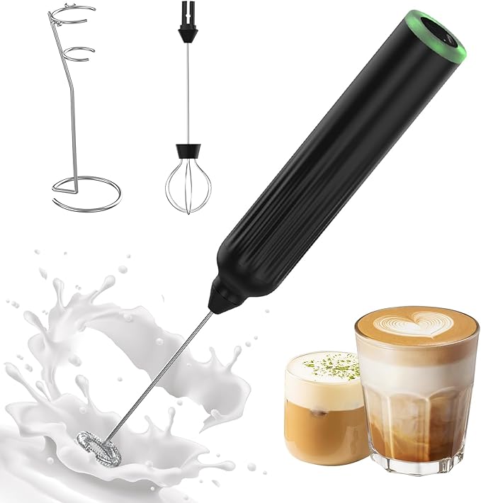 Mulli Rechargeable Milk Frother & Stand Set - 3-Speed Handheld Electric Frother Whisk for Coffee, Latte, Cappuccino, Matcha, Hot Chocolate & Frappe