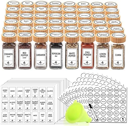 48 Pcs 4 oz Glass Spice Jars with 806 Spice Labels, Bamboo Lids