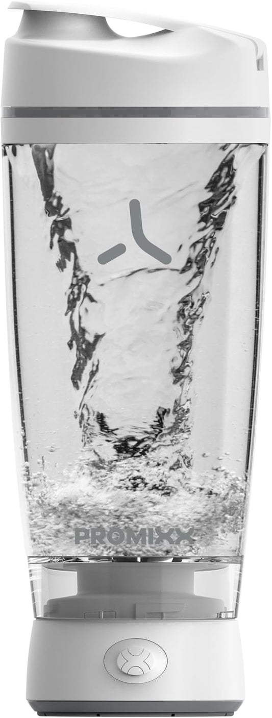 Promixx Original Shaker Bottle - Battery-powered for Smooth Protein Shakes - BPA Free, 20oz Cup (White)